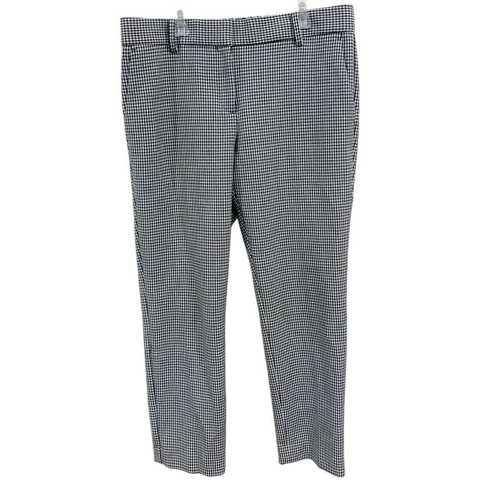Ann Taylor Devin Gingham Pants Size 8 Black White Stretch Workwear Preppy Chic